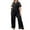 Black 1, variant on LIaqionyy Women's Summer Pajamas 2 Piece Loungewear Set Plus Size Short Sleeve Button Down Shirts with Pants Sleepwear Sets