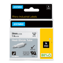 DYMO Rhino Industrial Heat-Shrink Labels, 1" Tube, Black Print on White