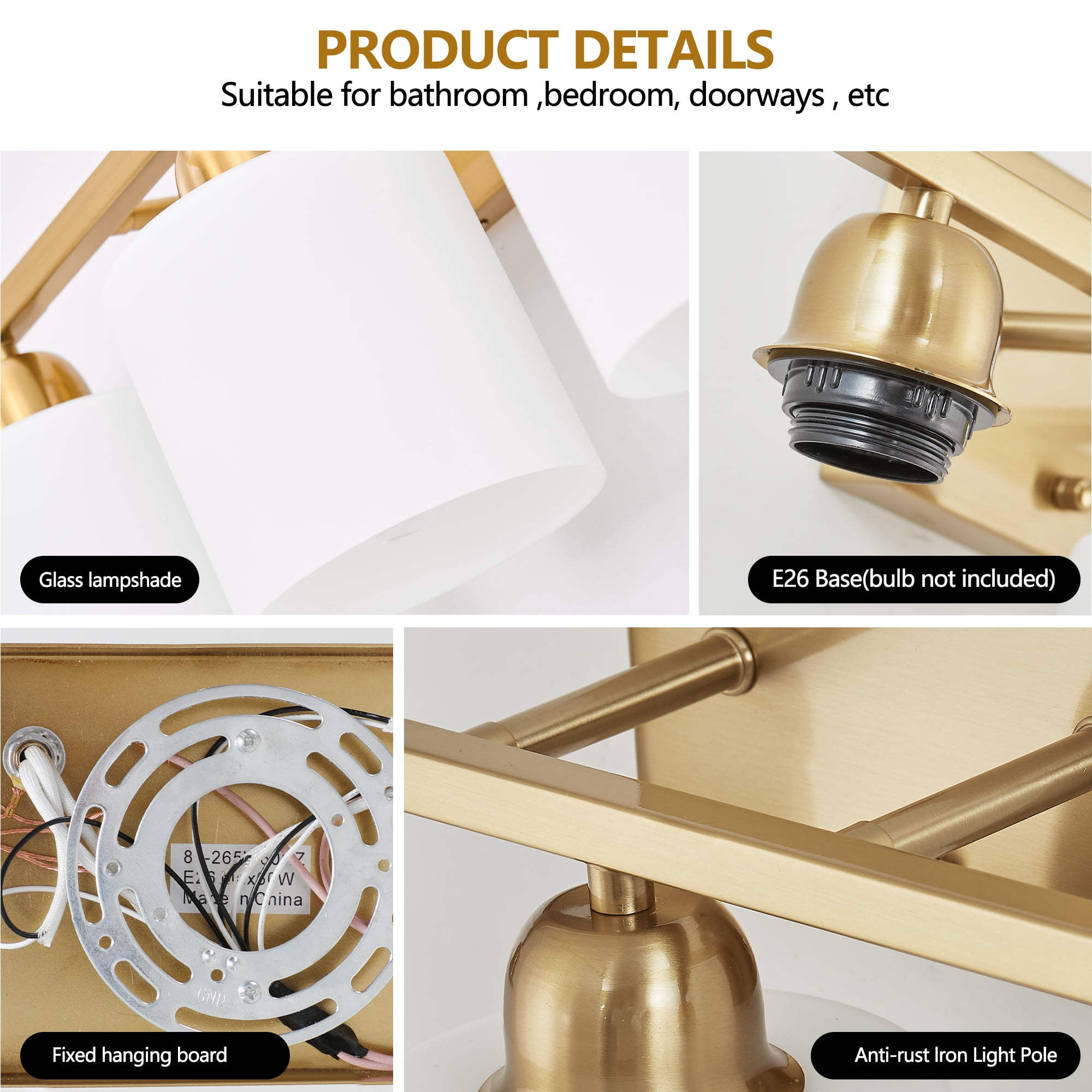 Miniyam 51.6 in 8 Light Gold Vanity Light for Bathroom, Wall-Mounted Fixtures Over Mirror, E26, No Bulbs Included