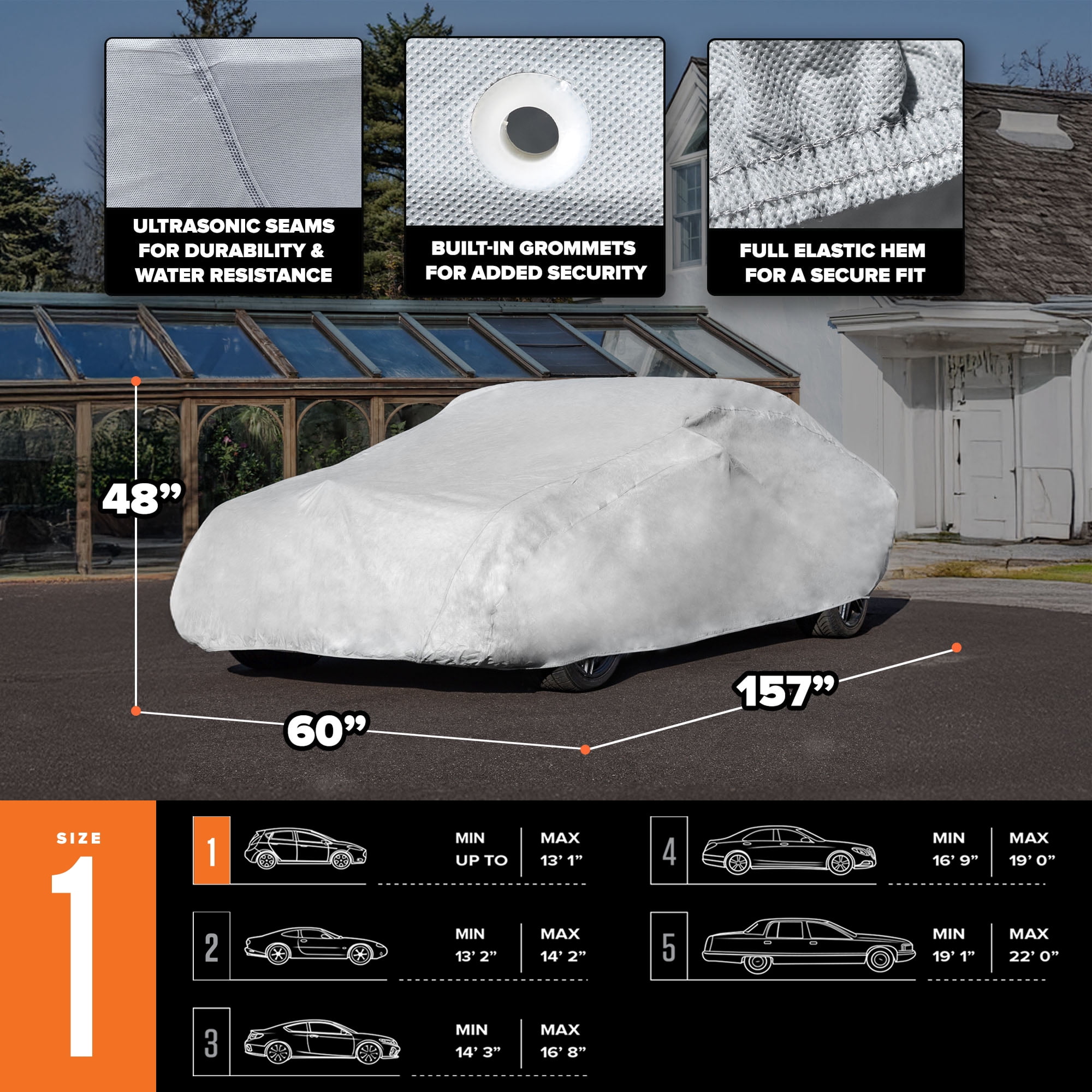 (2 pack) Budge Ultra Car Cover, Breathable, UV & Water-Resistant Car Protection, Size 2 for Small Vehicles