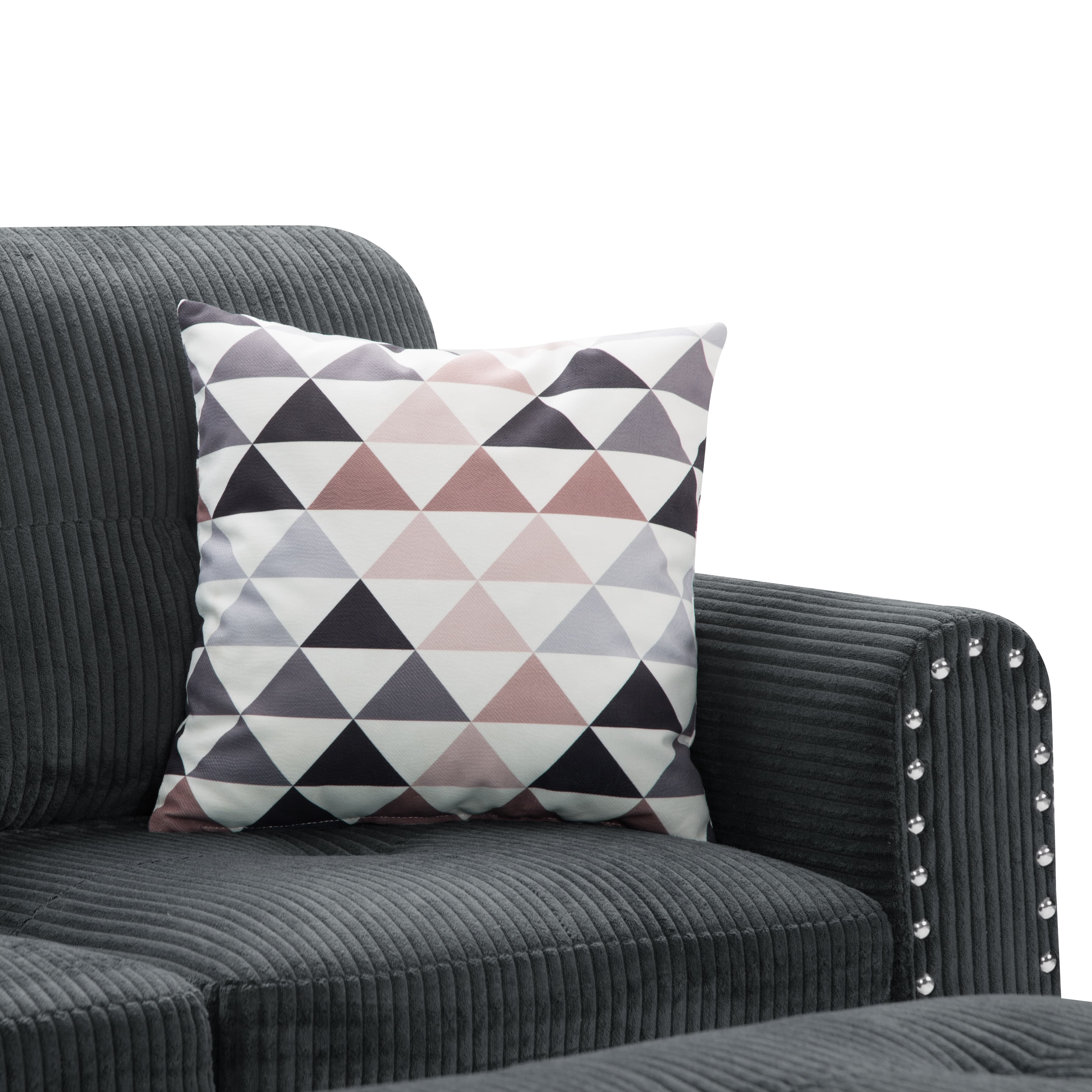 BSHTI 94.49”L-Shaped Modular Sectional Sofa, with Convenient Storage Ottoman, Corduroy Fabric, Drop-Down Middle Backrest with Two Built-In Cup Holders, Dark Gray