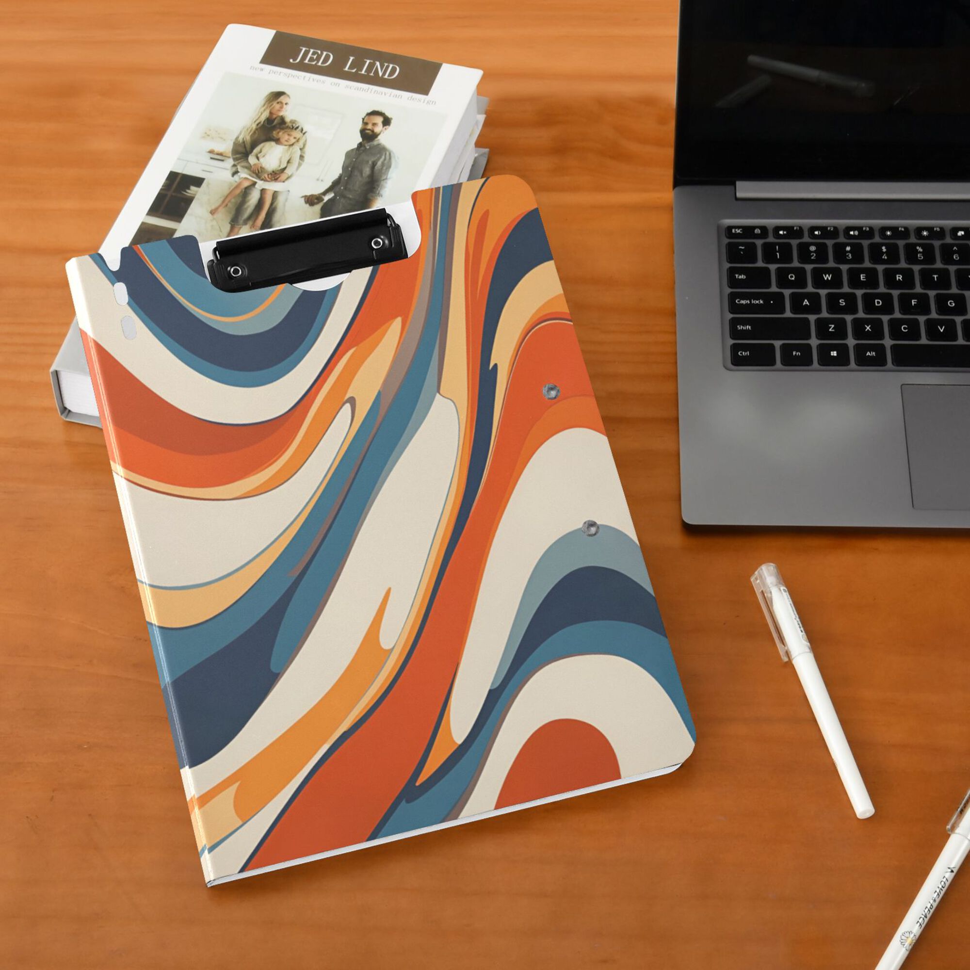 FORMRS A4 Clipboard Folder with Pen Holder Horizontal Foldable School Office Binder, Beige Abstract Wavy