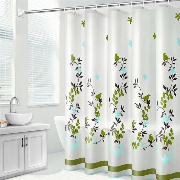Shower Curtain for Bathroom Modern Farmhouse Waterproof PEVA Shower Curtain Set with Hooks Machine Washable 72x72 Inches,Green Plants With Birds