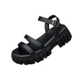 thumbnail image 2 of YgkuHd Women's Casual Platform Sandals Open Toe Chunky Platform Sole Multi-Strap Design Adjustable Ankle Buckle Black,8.5, 2 of 9