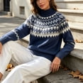 thumbnail image 4 of Women's Fair Isle Sweater Mock Neck Long Sleeve Loose Fit Casual Pullover Top, 4 of 8