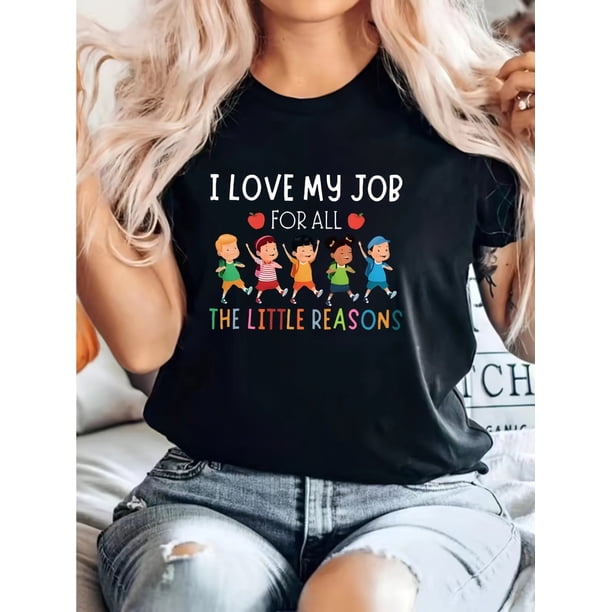 Ladies' short-sleeved round neck fashion T-shirt women's black comfortable outdoor top summer spring home women's casual sports clothing printed letters