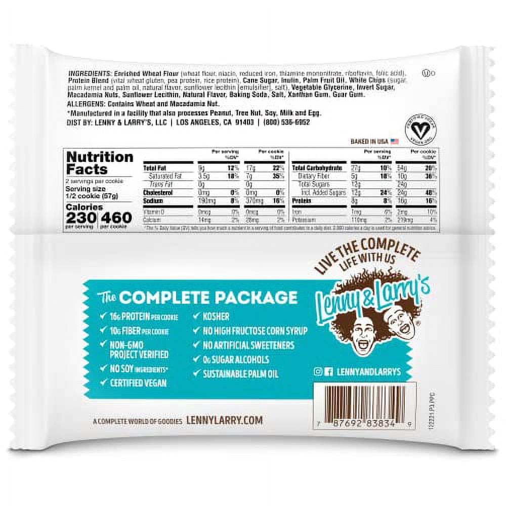 Lenny & Larry's The Complete Cookie, White Chocolaty Macadamia, Soft Baked, 16g Plant Protein, Vegan, Non-GMO, 4 Ounce Cookie (Pack of 12)