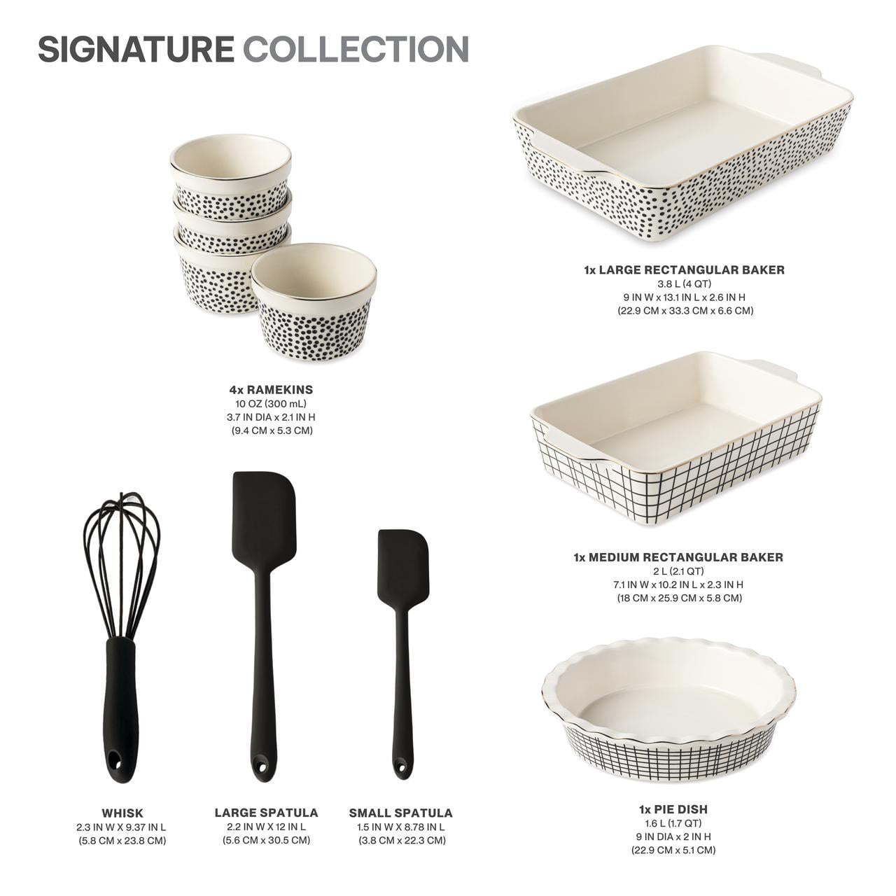 Thyme & Table, 10-Piece Ceramic Bakeware Set, with Spatulas & Whisk, Dot