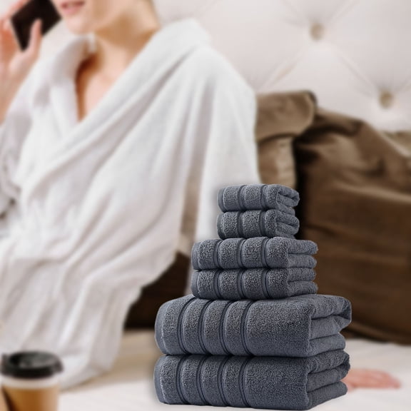 Cotton Bath Towel Set 6 Piece, Highly Absorbent Quick Dry Soft Towels for Bathroom Gym Travel Everyday Use, 27.5 X 55 Inch, Gray