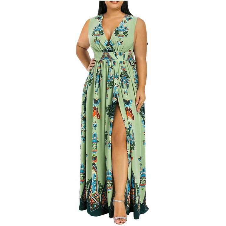Plus Size Bohemian Butterfly Print V-neck Maxi Dress Spring/summer 2023 Summer  Dress Holiday Dress Plus Size Dresses Vacation Dress 