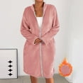 thumbnail image 2 of Arlun Womens Full Zipper Flannel Robes Fuzzy Soft Long Sleeve Loungewear Simple Solid Color Winter Warm Comfortable Sleepwear Casual Loose Knee Length Bathrobe Pink XL, 2 of 8