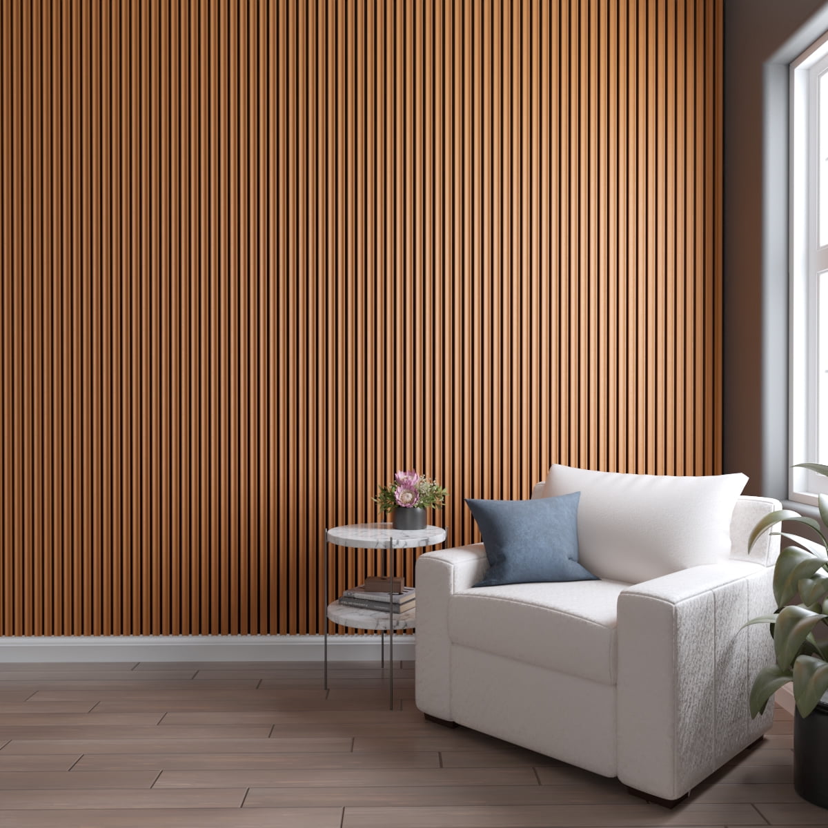 Ekena Millwork AcoustixPro Noise Cancelling Concave Small Slat Wall Panel 11"W x 94 1/2"H, Early American (2 Pack)