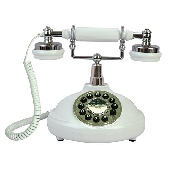 Retro Corded Landline Phone, White Classic Vintage Old Fashion Telephone for Home & Office, Wired Antique Home Phone Gift for Seniors