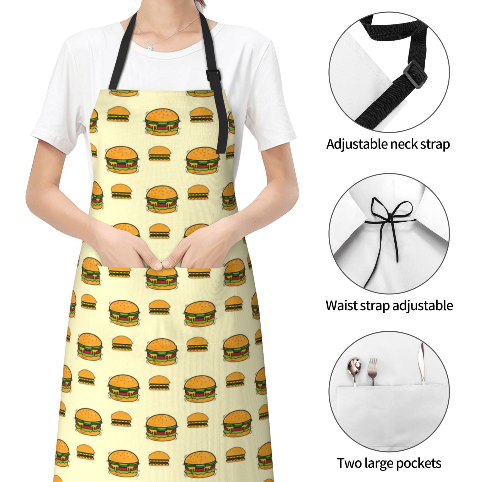 Kdxio Burgers And Hot Dogs Apron with Pockets Adjustable Kitchen Aprons for Men Women Waterproof Aprons for Cooking,Drawing,Crafting, Baking Household Cleaning