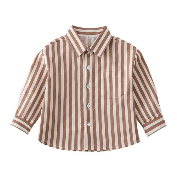 Gibobby Playera De Algodón Chaqueta de franela para niños pequeños, a rayas, de manga larga, con solapa y botones, para bebés, niños y niñas, camisa, abrigo, prendas de vestir(Café, 6-7 Años)