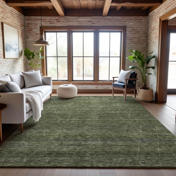Addison Rugs Mayfield Premium Machine Washable Transitional Geometric Olive Rectangle Rug, 9' x 12'