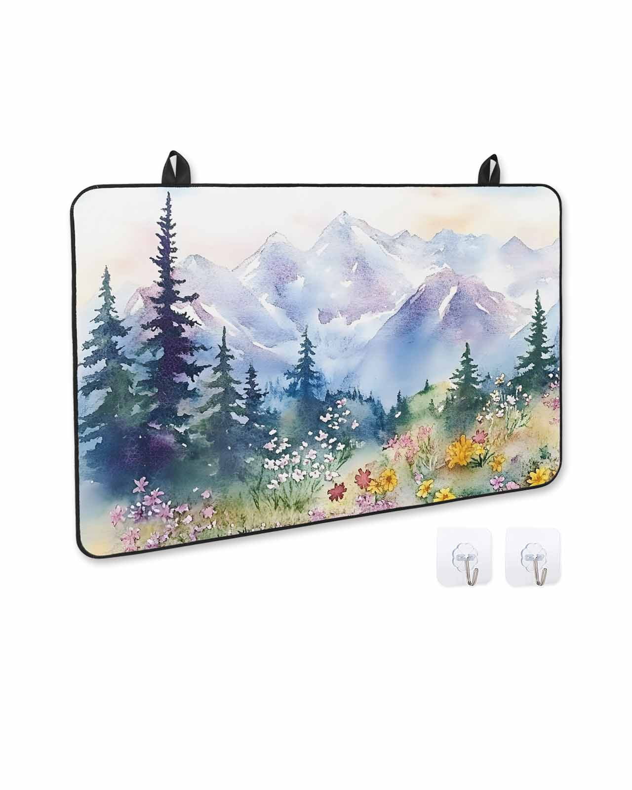 nqOlkjepod Large Induction Cooktop Protector Mat 24"x21", Forest Mountains Stove Top Covers for Electric Stove, Watercolor Natural Flower Tree Stove Burner Cover Mats, Glass Top Stove Cover