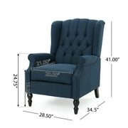 GDF Studio Elizabeth Contemporary Tufted Wingback Pushback Recliner, Navy Blue and Dark Brown, Fabric