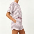 thumbnail image 2 of ShomPort 2 Piece Lounge Set for Women Stripe Oversized Short Sleeve Shirts and Shorts Matching Outfits, 2 of 5