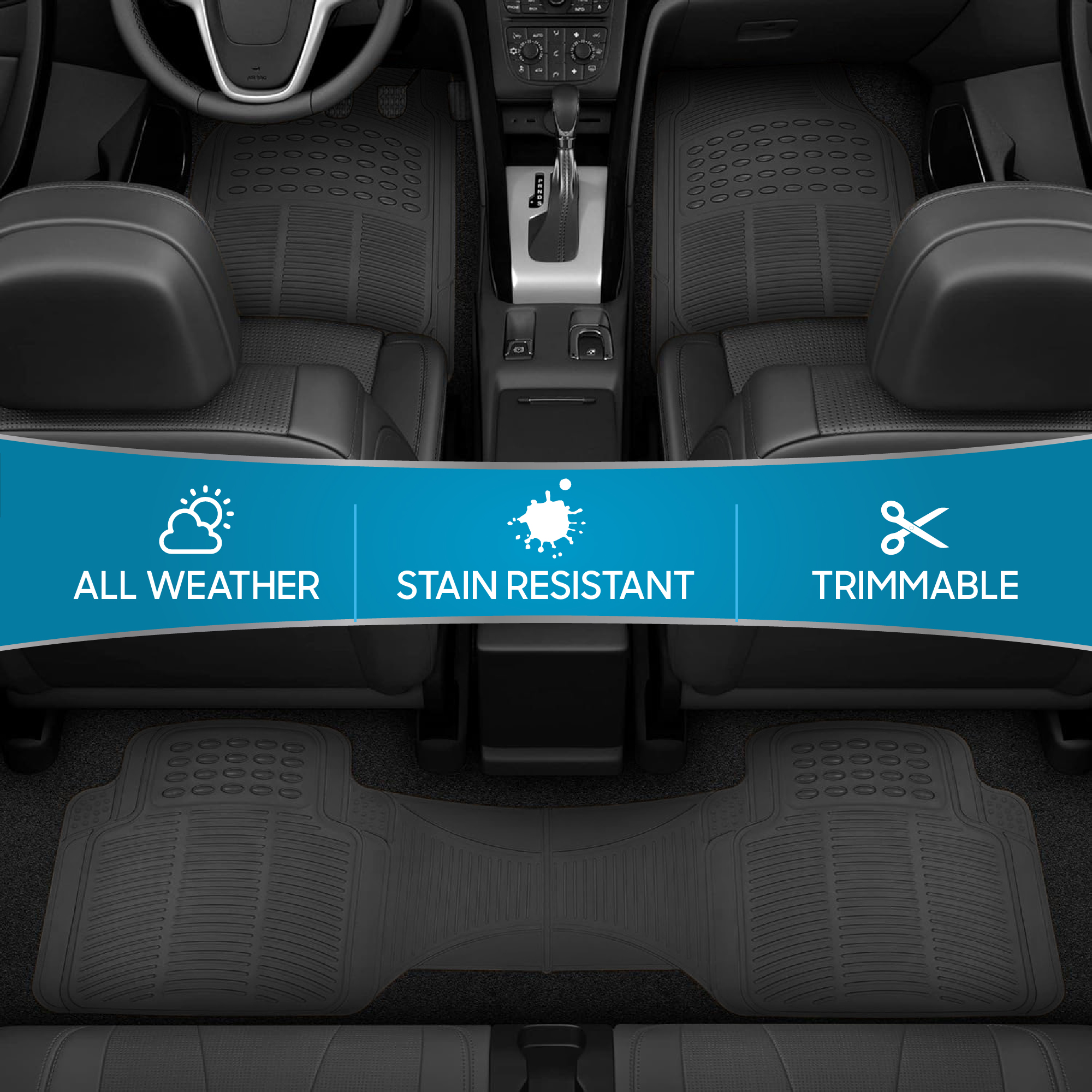 BDK DuraChannel All-Weather Rubber Car Floor Mats, Black, Trim-to-Fit photo 4