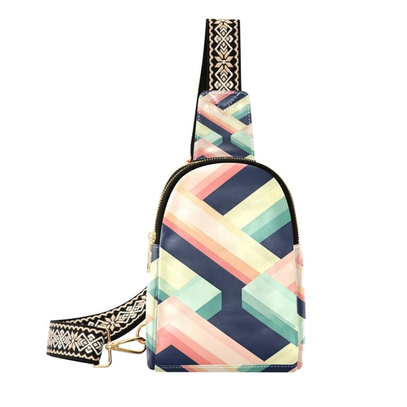 FORMRS Womens Crossbody Sling Bag Travel Daypack Shoulder Chest Backpack, Green Stripes