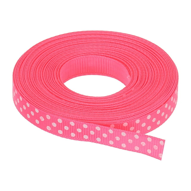 Uxcell Grosgrain Ribbons with White Dots Ribbon Bow Decoration Crafts Gift Wrapping Wedding Bright Pink 25 Yards 3/8 Inch