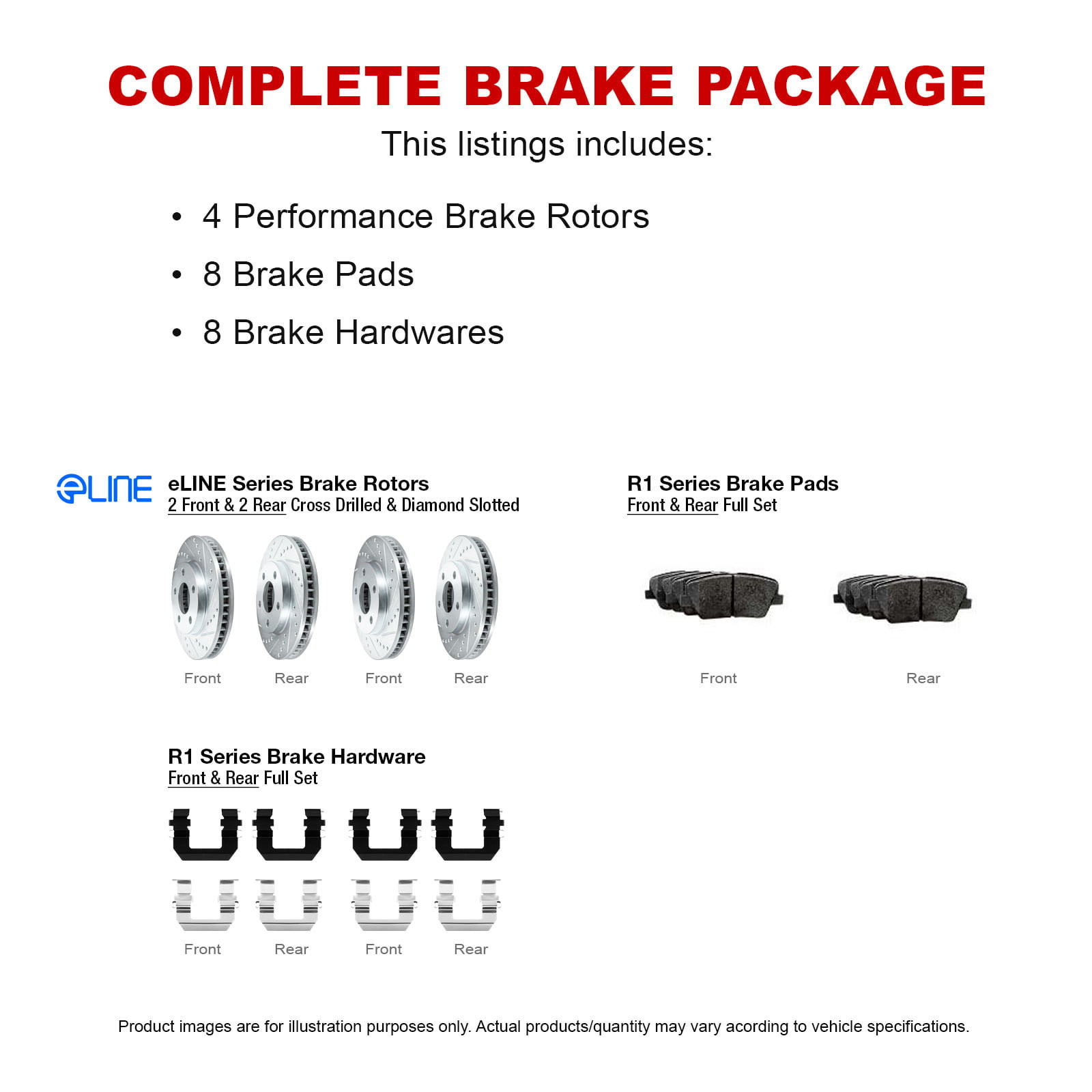 REAR eLine Replacement Brake Rotors /& Heavy Duty Brake Pads REB.6706302