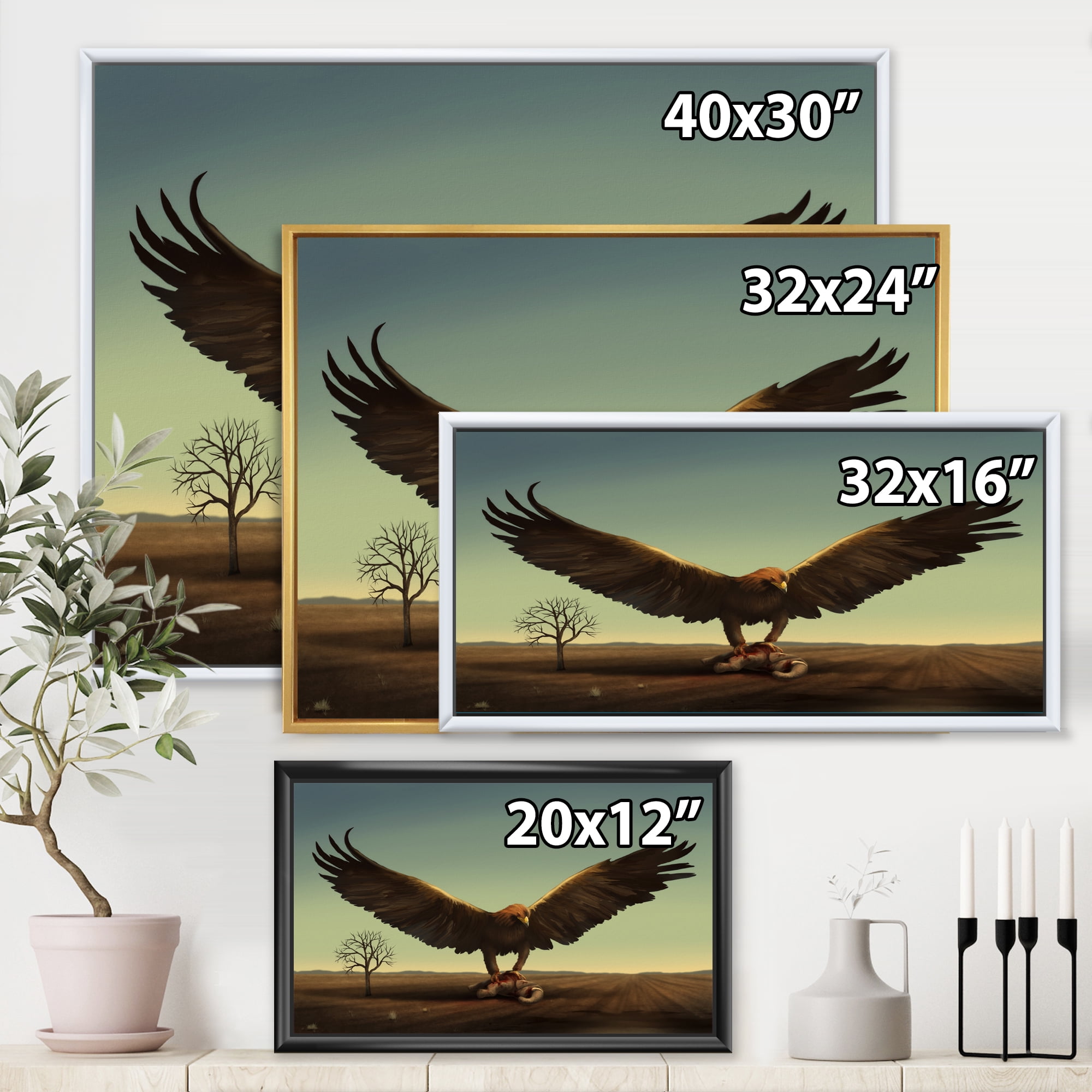 Designart 'Open Wings Roc Bird in Wild' Farmhouse Framed Canvas Wall Art Print