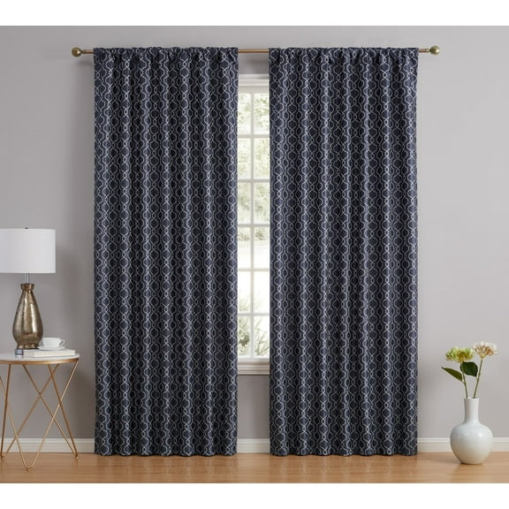 THD Riley Moroccan 100% Complete Blackout Thermal Insulated Back Tab Rod Pocket Curtain Panels, Pair