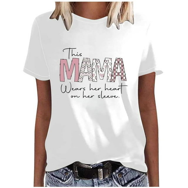 EQWLJWE Hauts d'Été pour Femmes Hauts pour Femmes en Liquidation Mode Féminine Manches Courtes Col Rond Hauts Amples Blouse Manches Bouffantes Imprimée