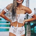 thumbnail image 3 of Bikini corto de fiesta de punto de encaje de crochet blanco para mujer S, 3 of 9