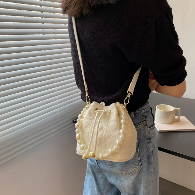 Sac Bandoulière en Cuir pour Femmes Sac à Main Mode Perle (Noir)