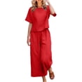 thumbnail image 1 of Ensembles 2 Pcs pour Femmes Été Ensembles 2 Pcs pour Femmes Ensemble de Vêtements Décontractés Femme Col Rond Manches Courtes Hauts Pantalons Ensembles Style Pantalon Complet S_388 Survêtements pour Femmes Rouge m, 1 of 6
