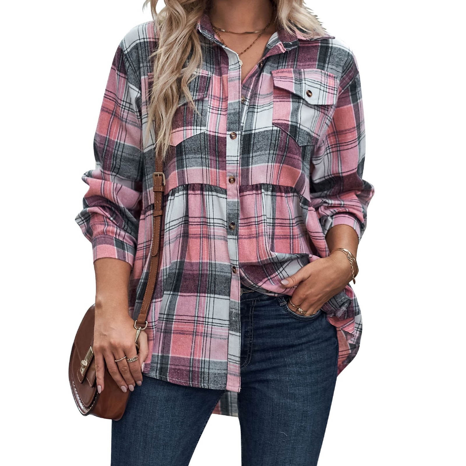gbyLJF Womens Plaid Mid-Long Cardigan Oversized Lapel Roll Up Long Sleeve  Tunic Tops with Pockets Fall Fashion 2023 Clothes at  Women's  Clothing store