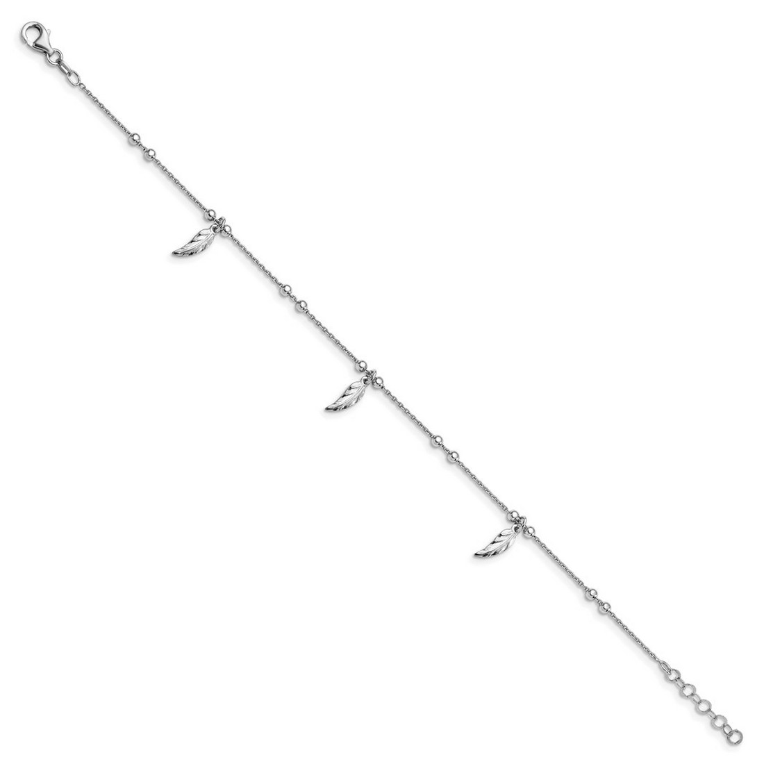 925 Sterling Silver Fancy Lobster Closure Polished Feather Anklet With 1inch Ext 9 Inch 1mm Wide Anklet for Women