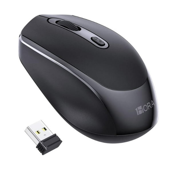 Mouse inalámbrico 1hora receptor USB, 1600 dpi, 3 botones, usa pila, negro