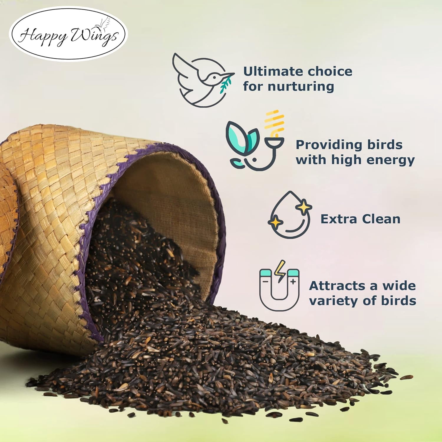 Happy Wings Nyjer/Thistle Seeds Wild Bird Food 14 Ounce (Pack of 3) | Prefilled Sock | No Grow Seed I Bird Seeds for Wild Birds