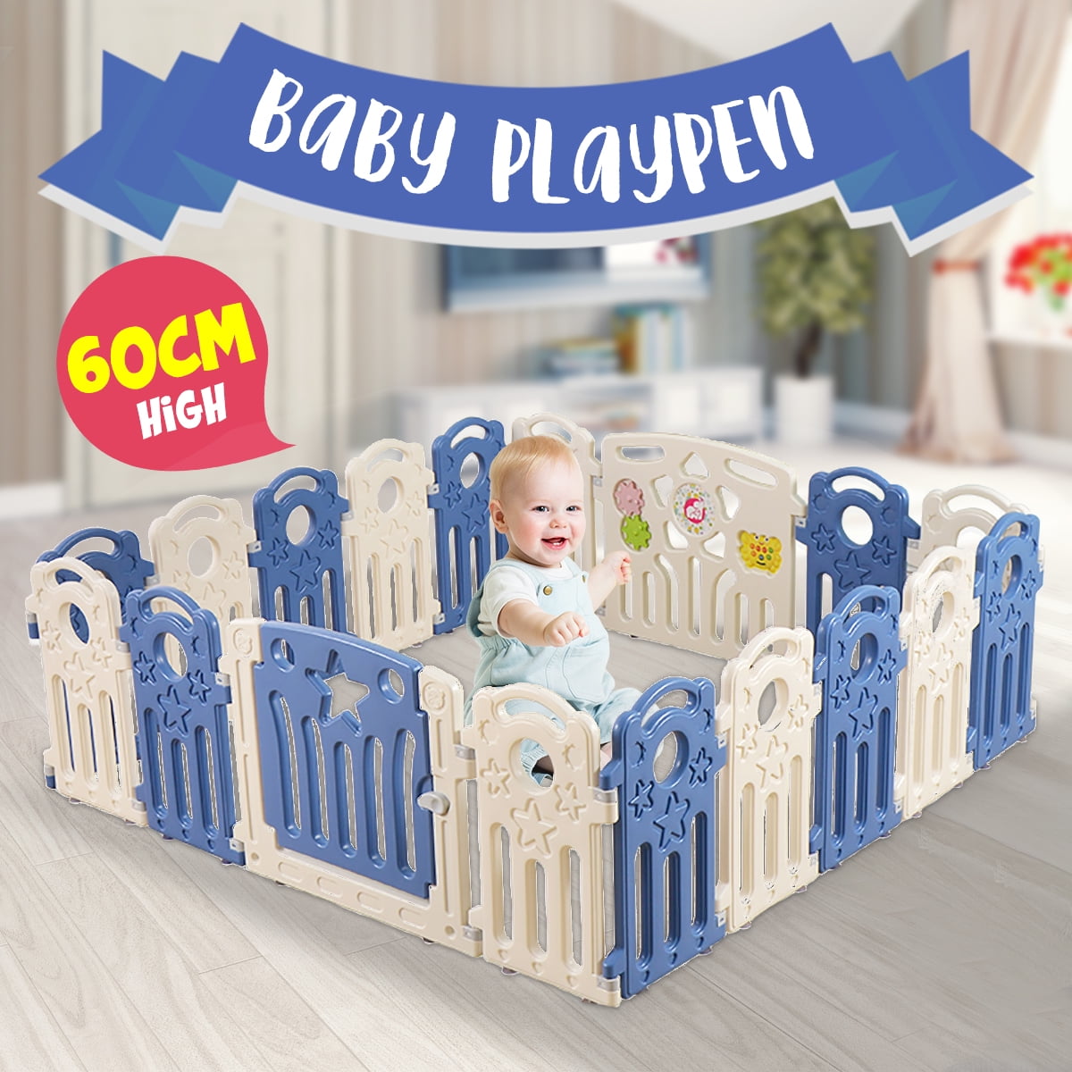Portable 6 Sided Baby Playpen Interactive Kids Toddler Baby Room Safety Gate