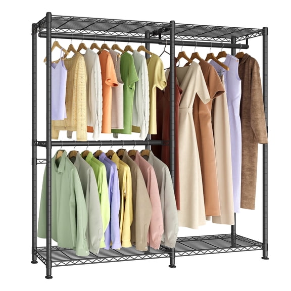 SONGMICS Clothing Rack, Heavy-Duty Garment Rack with Adjustable Storage Shelves and Hanging Rails, Hooks, Portable Wardrobe Closet, Cloud White