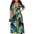 thumbnail image 2 of Brimisal Women Night Dress Plus Size Wrap V Neck 3/4 Sleeves Floral Printed Swing Dress with Belt, 2 of 5