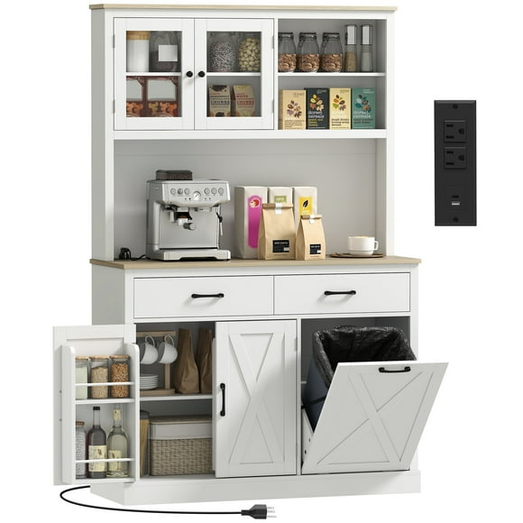 HOMCOM 69" Pantry Cabinet, Kitchen Cabinet with Charging Station, White