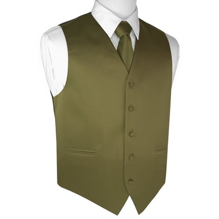 Valentine Handkerchief - Italian Design, Men's Tuxedo Vest, Tie & Hankie Set - Olive