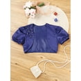 thumbnail image 5 of Haitryli Kids Girls Sparkly 3D Applique Bolero Shrug Short Puff Sleeve Cardigan Cover up Navy Blue 6, 5 of 7
