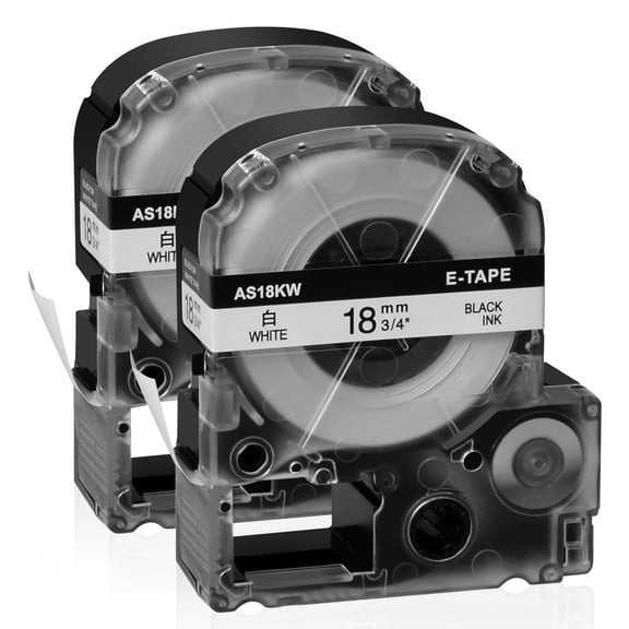 GREENCYCLE 2PK Black on White Label Tape Compatible for EPSON LK-5WBN LC-5WBN9 SS18KW (18mm 3/4''x 8m 26.2ft) LabelWorks Printer