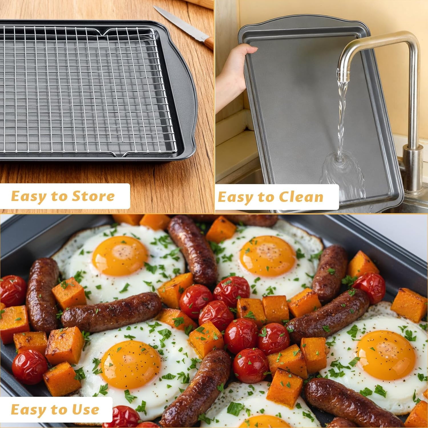 Baking Sheet with Cooling Racks, 17.3 x 11.8 x 0.5 inch Carbon Steel Cookie Sheets for Baking [2 Sheets + 2 Racks], Nonstick Baking Pans