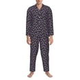 thumbnail image 3 of Picia Bat Purple Pattern Men’s Long-Sleeve Sleepwear Set - Soft 2-Piece Loungewear with Pockets, Comfy PJs for Relaxing Nights-Large, 3 of 7