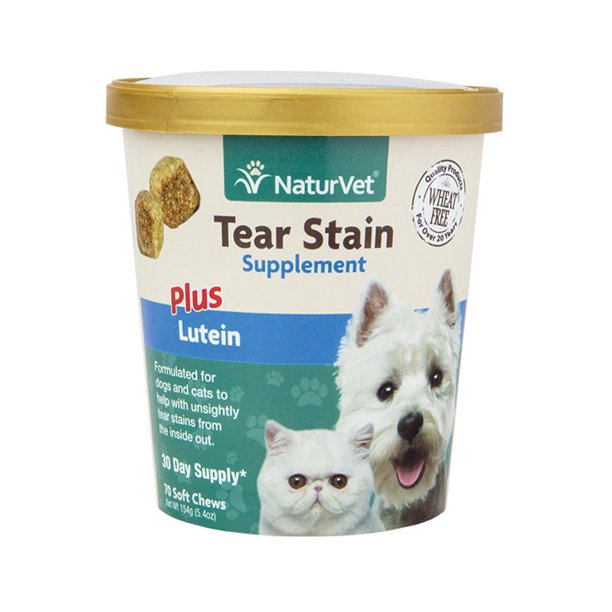 NaturVet Tear Stain Supplement Plus Lutein for Dogs and Cats, 70 Soft