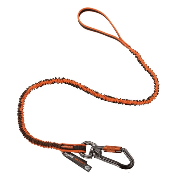 Ergodyne Squids® 3109F(x) Dbl-Locking Single Carabiner Tool Lanyard with Swivel - 25lbs, Orange & Gray, Standard