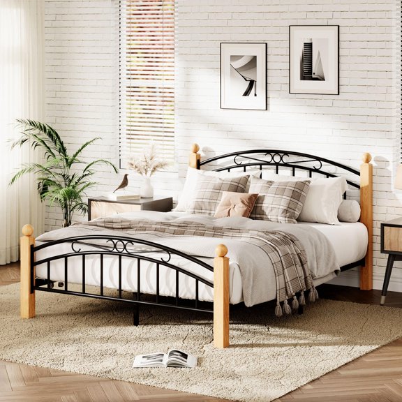 Soonbuy Queen/Full/Twin Metal Platform Frame with Victorian Classic Iron-Art Headboard & Footboard, Steel Slats Mattress Foundation for Storage, No Box Spring Needed, Noise Free, Black