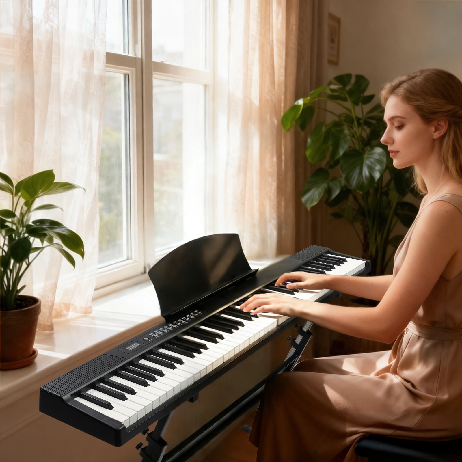 Ktaxon 88 Key Foldable Electric Keyboard Piano with Magnetic Connection, Portable Semi-Weighted Digital Piano for Beginners, Sustain Pedal, MIDI Bluetooth, Handbag, Headphone